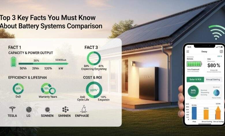 solar battery systems comparison showing Tesla Powerwall and solar energy monitoring in a modern eco-friendly home
