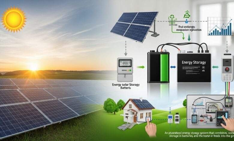 Modern home using solar panels with solar energy storage batteries to ensure power supply